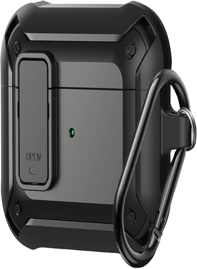 Olytop Airpods 3 Case Cover 2021 with Lock, Armor Military Full-Body Rugged Cool AirPod 3 Protective Shockproof Skin Case Men Women with Carabiner for Apple Airpods 3rd Generation Charging Case-Black